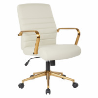 OSP Home Furnishings FL22991G-U28 Mid-Back Cream Faux Leather Chair with Gold Finish Arms and Base
